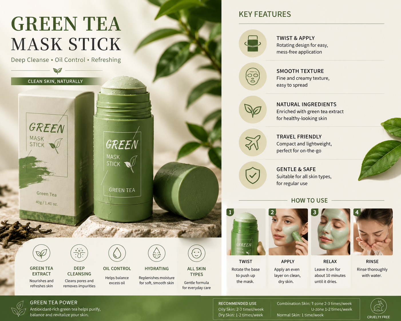 Green Tea Clay Mask Stick 🍃